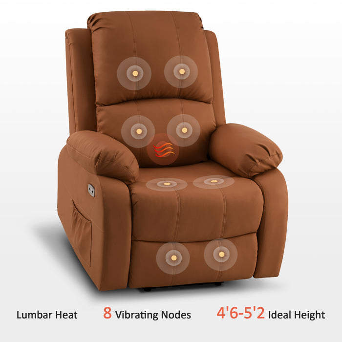 Mcombo Small Power Lift Recliner Chair with Massage and Heat for Petite Elderly People, 3 Positions, USB Ports, Faux Leather 7409