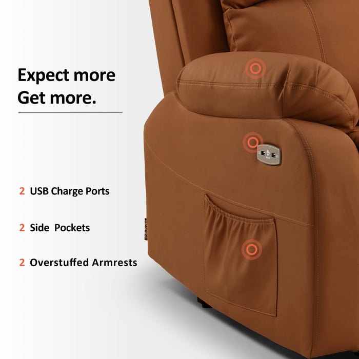 Mcombo Small Power Lift Recliner Chair with Massage and Heat for Petite Elderly People, 3 Positions, USB Ports, Faux Leather 7409