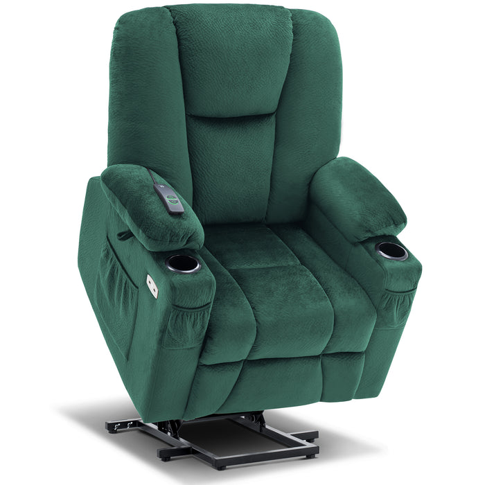 Mcombo Electric Power Lift Recliner Chair with Extended Footrest for Elderly People, 3 Positions, Hand Remote Control, Lumbar Pillow, 2 Cup Holders, USB Ports, 2 Side Pockets, Fabric 7507