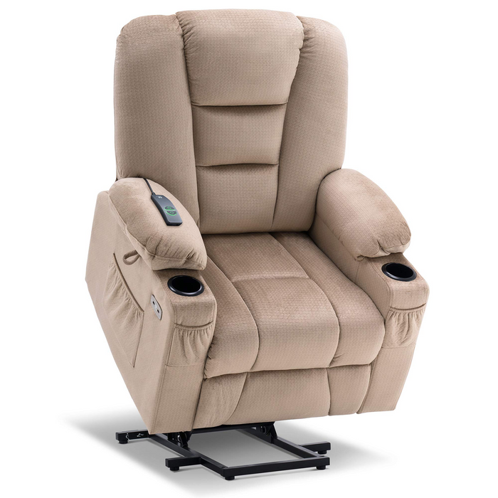 Mcombo Electric Power Lift Recliner Chair with Massage and Heat for Elderly, Extended Footrest, Hand Remote Control, Lumbar Pillow, Cup Holders, USB Ports, Fabric Medium(#7529)
