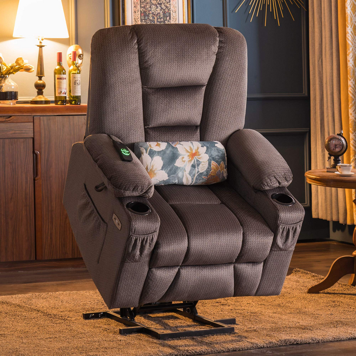 Mcombo Electric Power Lift Recliner Chair with Massage and Heat for Elderly, Extended Footrest, Hand Remote Control, Lumbar Pillow, Cup Holders, USB Ports, Fabric Medium(#7529)