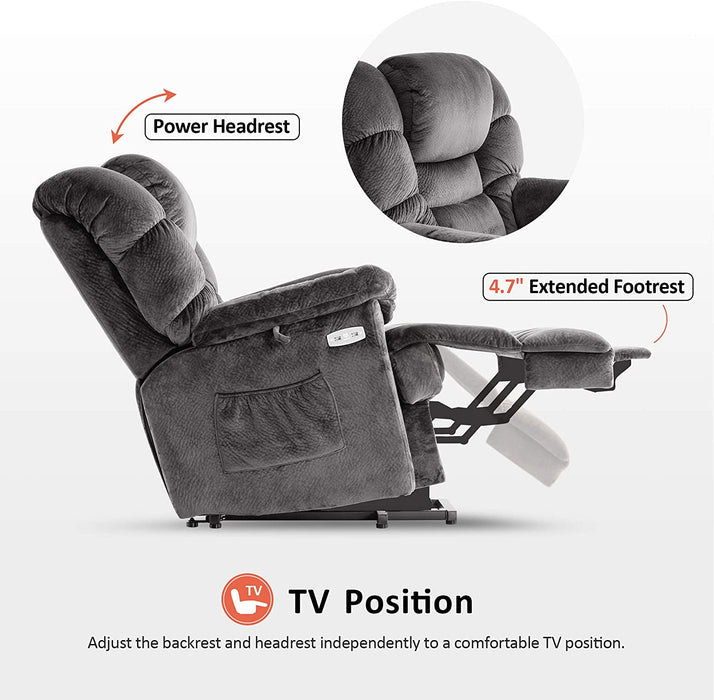 Mcombo Infinite Position Lift Chair with Power Headrest for Elderly People, Lay Flat Power Lift Recliner, Dual Motor, Extended Footrest, USB Ports, 2 Side Pockets, Fabric 7630