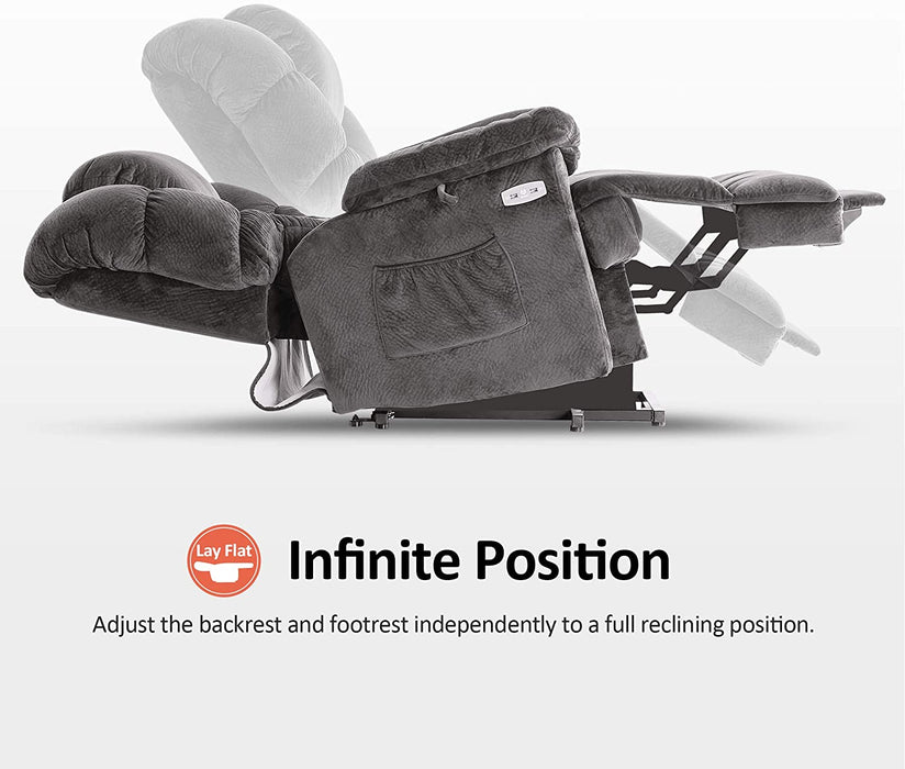 Mcombo Infinite Position Lift Chair with Power Headrest for Elderly People, Lay Flat Power Lift Recliner, Dual Motor, Extended Footrest, USB Ports, 2 Side Pockets, Fabric 7630