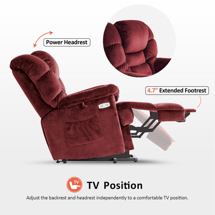 Mcombo Infinite Position Lift Chair with Power Headrest for Elderly People, Lay Flat Power Lift Recliner, Dual Motor, Extended Footrest, USB Ports, 2 Side Pockets, Fabric 7630