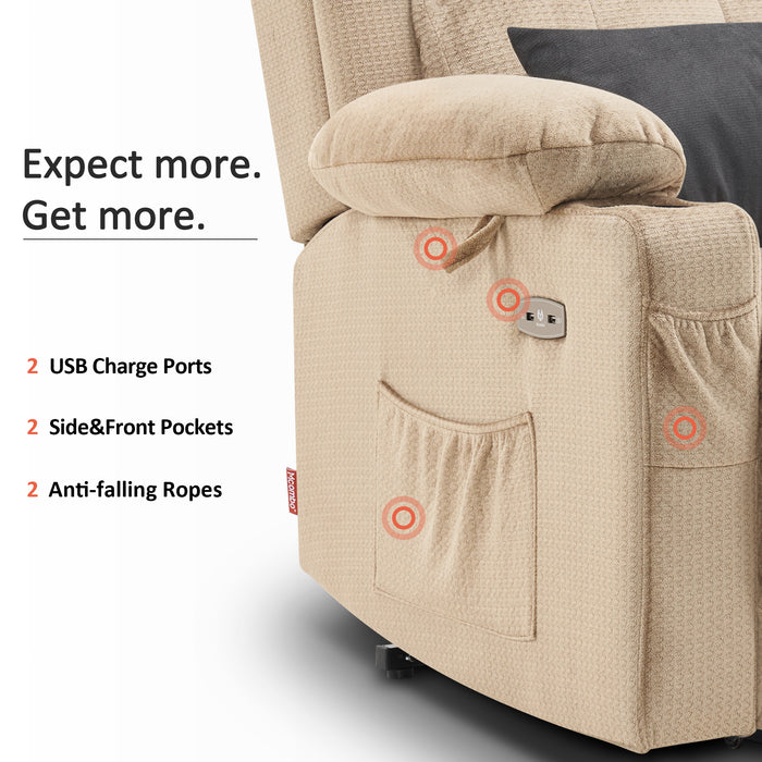 MCombo Lay Flat Lift Recliner with Power Headrest for Small Elderly People, Infinite Position Lift Chair, Massage and Heat, Fabric 7660