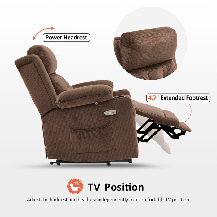 MCombo Lay Flat Lift Recliner with Power Headrest for Small Elderly People, Infinite Position Lift Chair, Massage and Heat, Fabric 7660