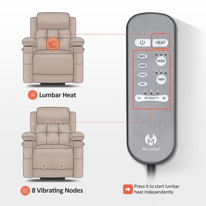MCombo Lay Flat Lift Recliner with Power Headrest for Small Elderly People, Infinite Position Lift Chair, Massage and Heat, Fabric 7660
