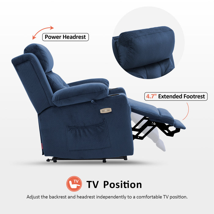 MCombo Lay Flat Lift Recliner with Power Headrest for Small Elderly People, Infinite Position Lift Chair, Massage and Heat, Fabric 7660