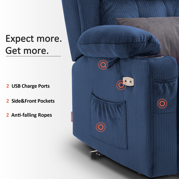 MCombo Lay Flat Lift Recliner with Power Headrest for Small Elderly People, Infinite Position Lift Chair, Massage and Heat, Fabric 7660