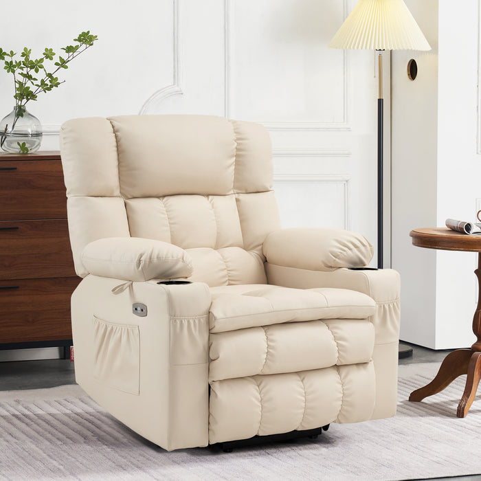 MCombo Dual Motor Power Lift Recliner Chair with Massage and Heat for Elderly People, Infinite Position, USB Ports, Cup Holders, Extended Footrest, Faux Leather 7890 (Black, Medium)