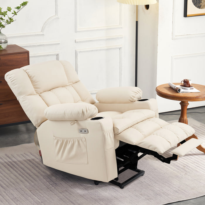 MCombo Dual Motor Power Lift Recliner Chair with Massage and Heat for Elderly People, Infinite Position, USB Ports, Cup Holders, Extended Footrest, Faux Leather 7890 (Black, Medium)