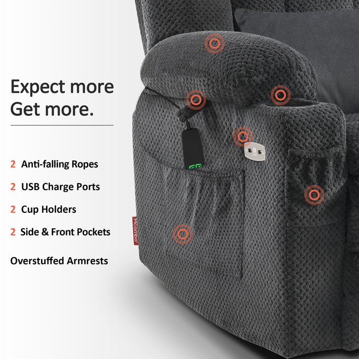 MCombo Dual Motor Power Lift Recliner Chair with Massage and Heat for Elderly People, Infinite Position, USB Ports, Cup Holders, Extended Footrest, Fabric 7890