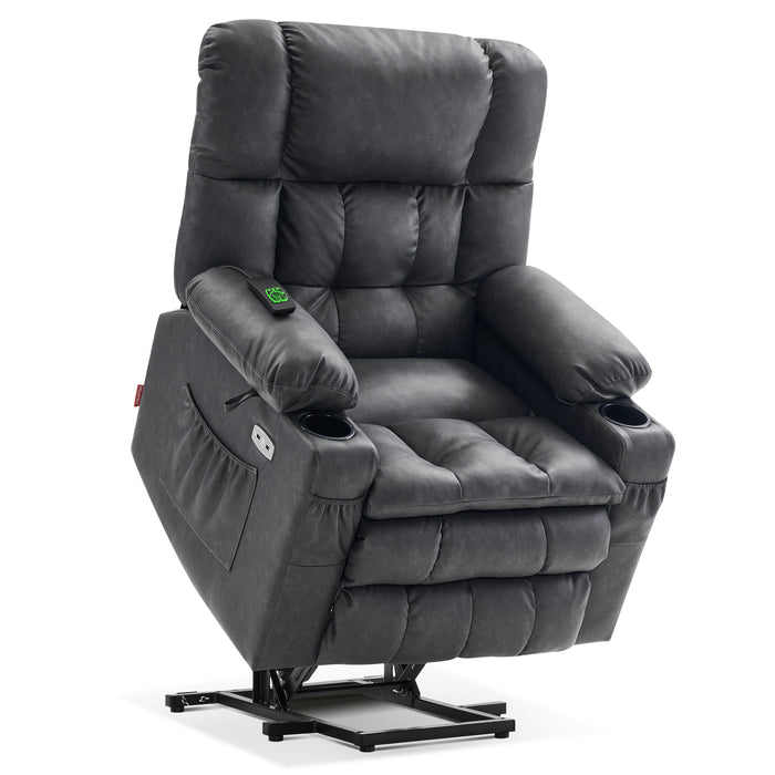 MCombo Dual Motor Power Lift Recliner Chair with Massage and Heat for Elderly People, Infinite Position, USB Ports, Cup Holders, Extended Footrest, Faux Leather 7890 (Black, Medium)