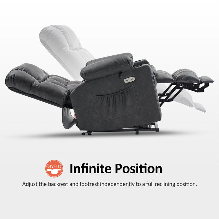 MCombo Dual Motor Power Lift Recliner Chair with Massage and Heat for Elderly People, Infinite Position, USB Ports, Cup Holders, Extended Footrest, Faux Leather 7890 (Black, Medium)