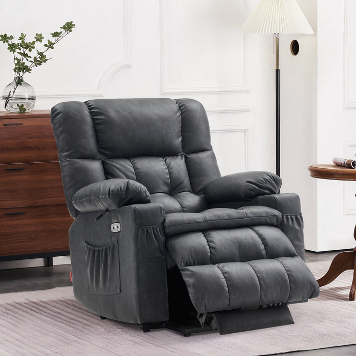 MCombo Dual Motor Power Lift Recliner Chair with Massage and Heat for Elderly People, Infinite Position, USB Ports, Cup Holders, Extended Footrest, Faux Leather 7890 (Black, Medium)