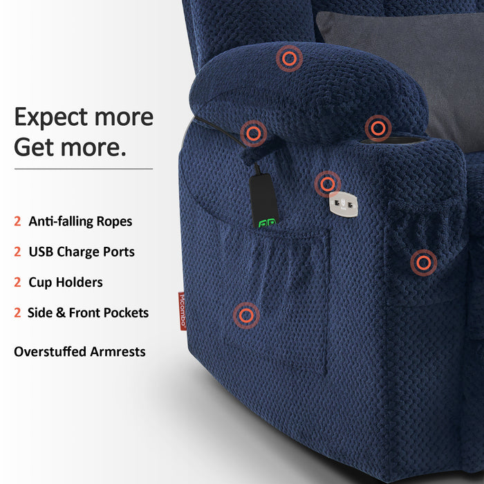 MCombo Dual Motor Power Lift Recliner Chair with Massage and Heat for Elderly People, Infinite Position, USB Ports, Cup Holders, Extended Footrest, Fabric 7890