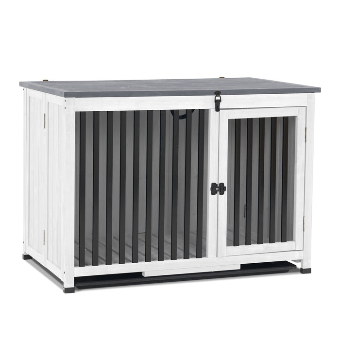 Mcombo Wooden Dog Crate Furniture End Table with Door, No Assembly Portable Foldable Pet Crate Dog Kennel Indoor with Removable Tray