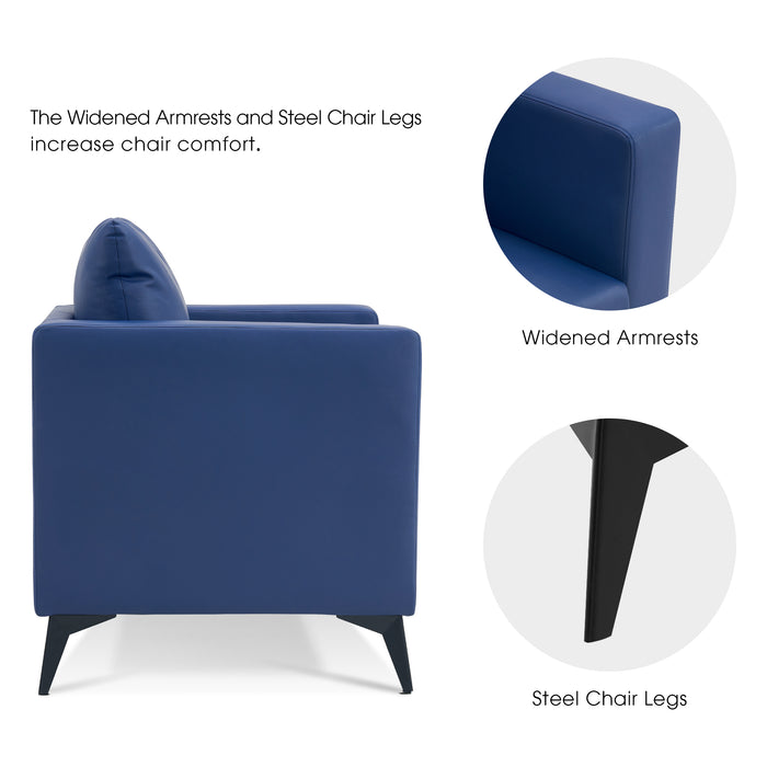 Mcombo Modern Accent Chair, Club Armchair with Metal Legs, Faux Leather Single Sofa Chairs for Living Room Bedroom Office LW654