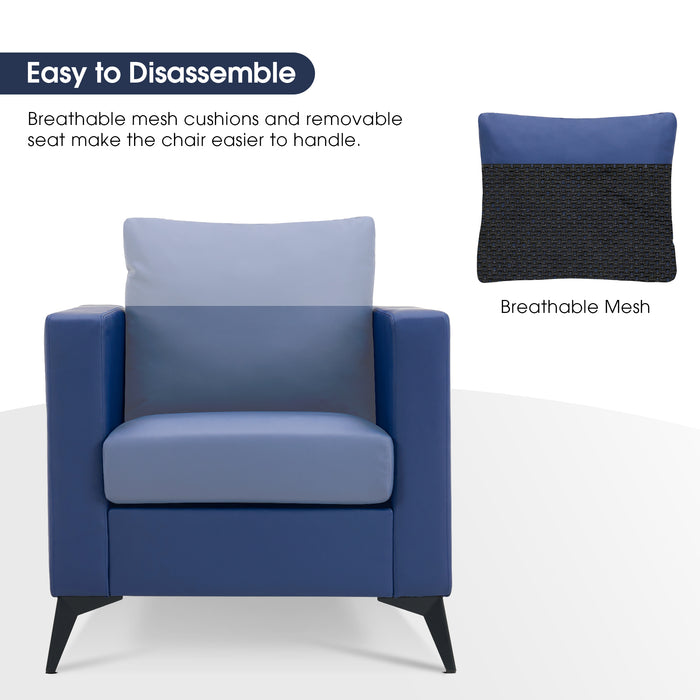 Mcombo Modern Accent Chair, Club Armchair with Metal Legs, Faux Leather Single Sofa Chairs for Living Room Bedroom Office LW654