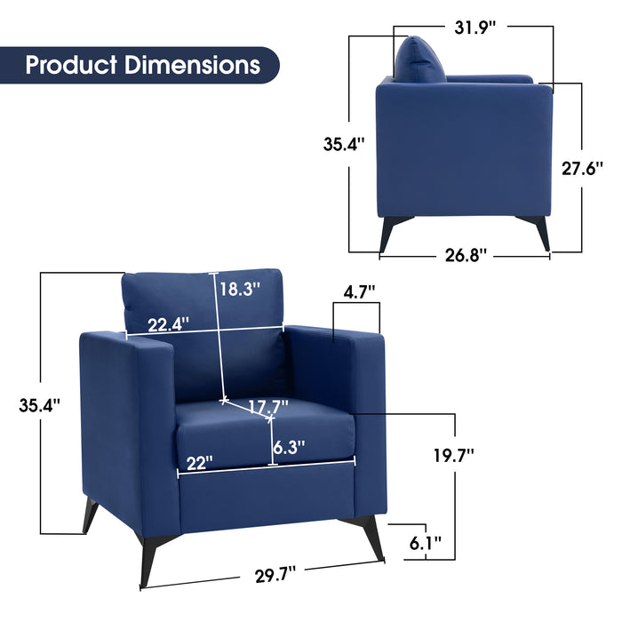 Mcombo Modern Accent Chair, Club Armchair with Metal Legs, Faux Leather Single Sofa Chairs for Living Room Bedroom Office LW654
