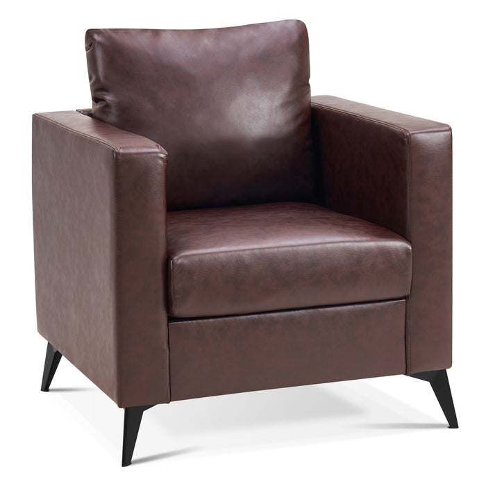 Mcombo Modern Accent Chair, Club Armchair with Metal Legs, Faux Leather Single Sofa Chairs for Living Room Bedroom Office LW654