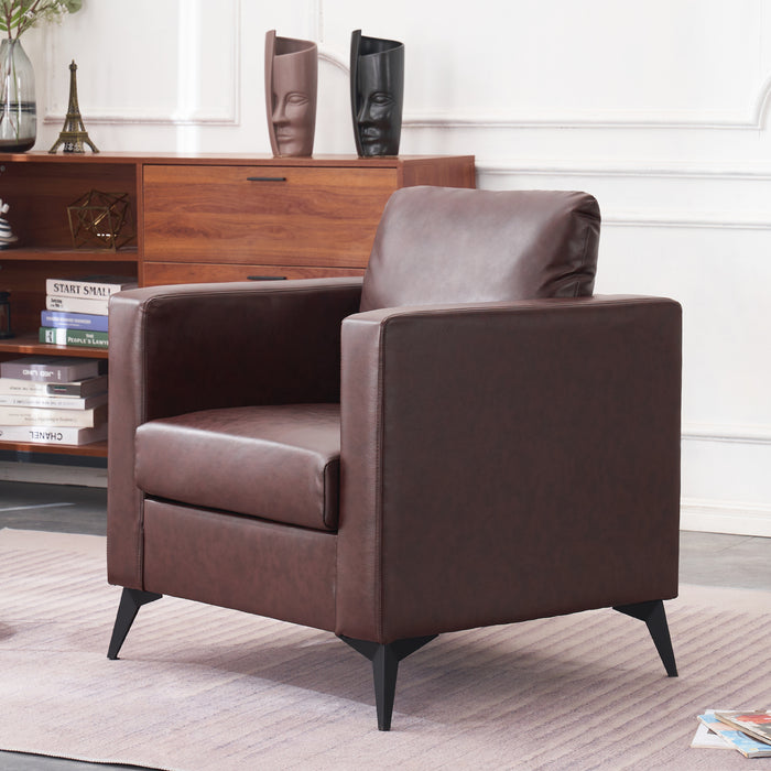 Mcombo Modern Accent Chair, Club Armchair with Metal Legs, Faux Leather Single Sofa Chairs for Living Room Bedroom Office LW654