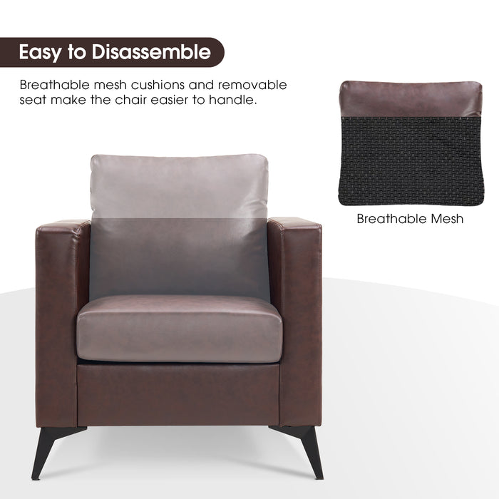 Mcombo Modern Accent Chair, Club Armchair with Metal Legs, Faux Leather Single Sofa Chairs for Living Room Bedroom Office LW654