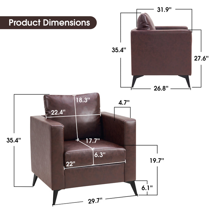 Mcombo Modern Accent Chair, Club Armchair with Metal Legs, Faux Leather Single Sofa Chairs for Living Room Bedroom Office LW654