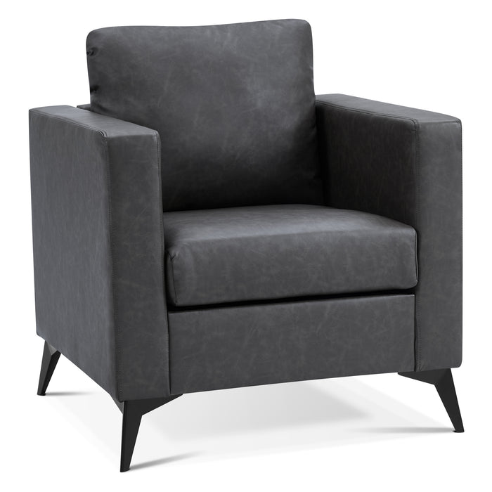 Mcombo Modern Accent Chair, Club Armchair with Metal Legs, Faux Leather Single Sofa Chairs for Living Room Bedroom Office LW654