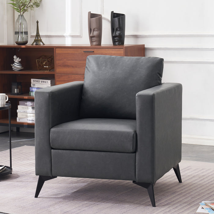 Mcombo Modern Accent Chair, Club Armchair with Metal Legs, Faux Leather Single Sofa Chairs for Living Room Bedroom Office LW654