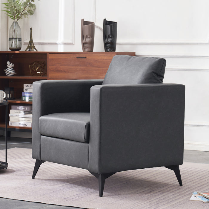 Mcombo Modern Accent Chair, Club Armchair with Metal Legs, Faux Leather Single Sofa Chairs for Living Room Bedroom Office LW654