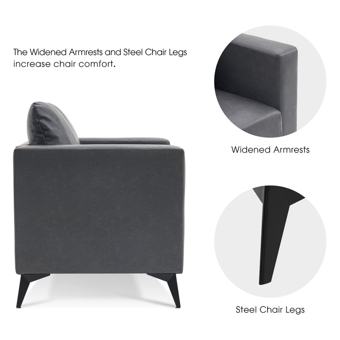 Mcombo Modern Accent Chair, Club Armchair with Metal Legs, Faux Leather Single Sofa Chairs for Living Room Bedroom Office LW654