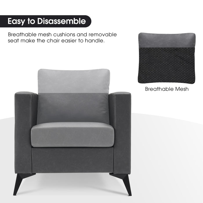 Mcombo Modern Accent Chair, Club Armchair with Metal Legs, Faux Leather Single Sofa Chairs for Living Room Bedroom Office LW654
