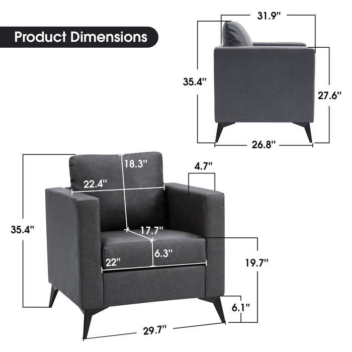 Mcombo Modern Accent Chair, Club Armchair with Metal Legs, Faux Leather Single Sofa Chairs for Living Room Bedroom Office LW654
