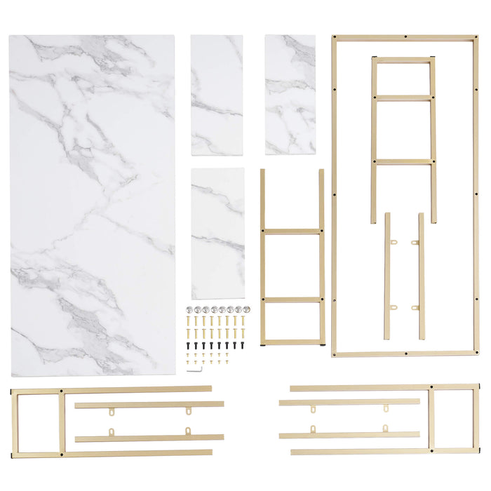 Mcombo Computer Desk Office Desk with 3-Tier Shelves, White Desk for Small Space, Gaming Desk with CPU Stand 6090-DP-114RBL/140MBL/140VIN