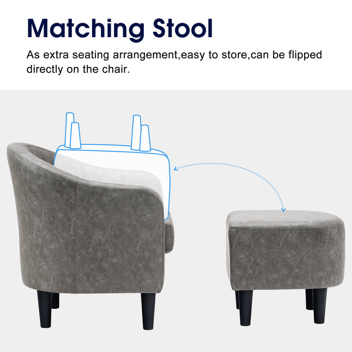 Mcombo Accent Club Chair, Barrel Chair with Ottoman, Faux Leather Arm Chair for Living Room Bedroom, Small Space 4022