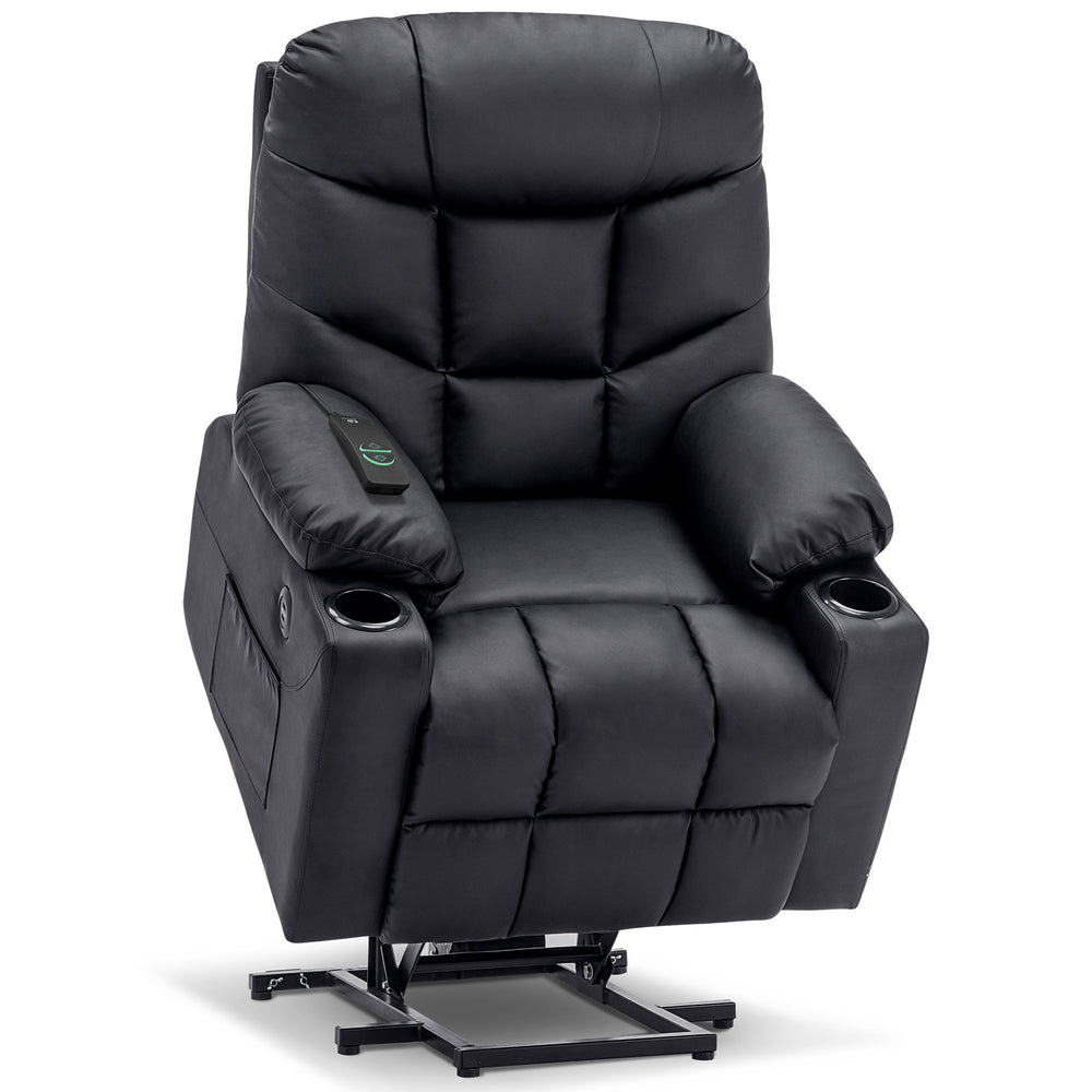 Mcombo Power Lift Recliner Chair for Elderly, 3 Positions, 2 Side Pockets and Cup Holders, USB Ports, Faux Leather 7288