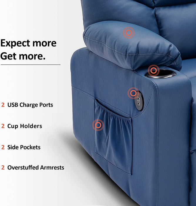 Mcombo Power Lift Recliner Chair for Elderly, 3 Positions, 2 Side Pockets and Cup Holders, USB Ports, Faux Leather 7288