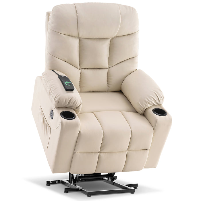 Mcombo Power Lift Recliner Chair for Elderly, 3 Positions, 2 Side Pockets and Cup Holders, USB Ports, Faux Leather 7288