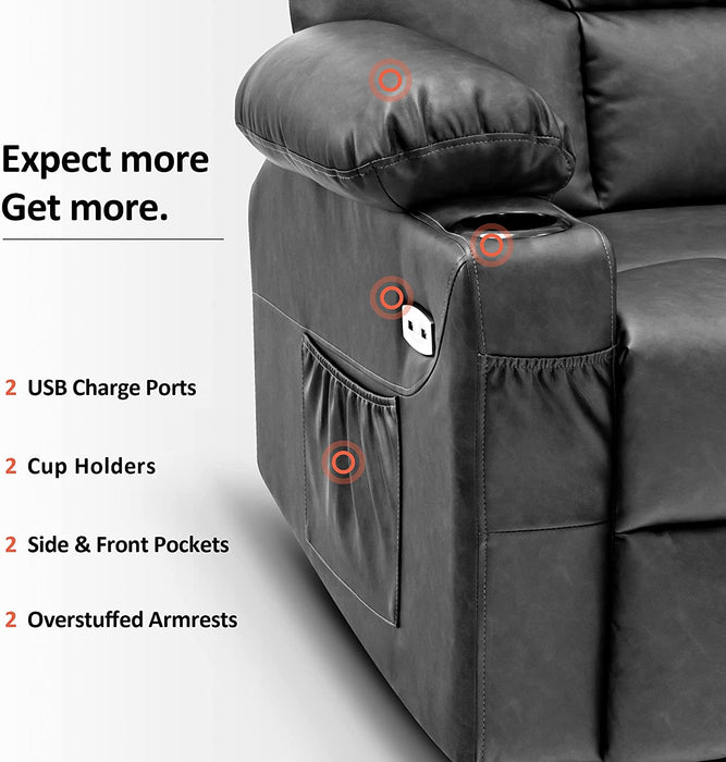 Mcombo Power Lift Recliner Chair for Elderly, 3 Positions, 2 Side Pockets and Cup Holders, USB Ports, Faux Leather 7288