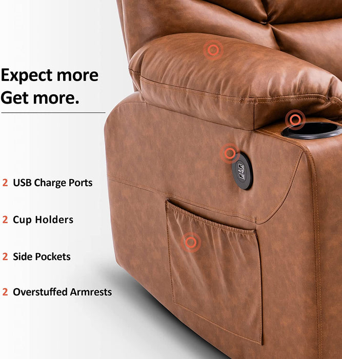 Mcombo Power Lift Recliner Chair for Elderly, 3 Positions, 2 Side Pockets and Cup Holders, USB Ports, Faux Leather 7288