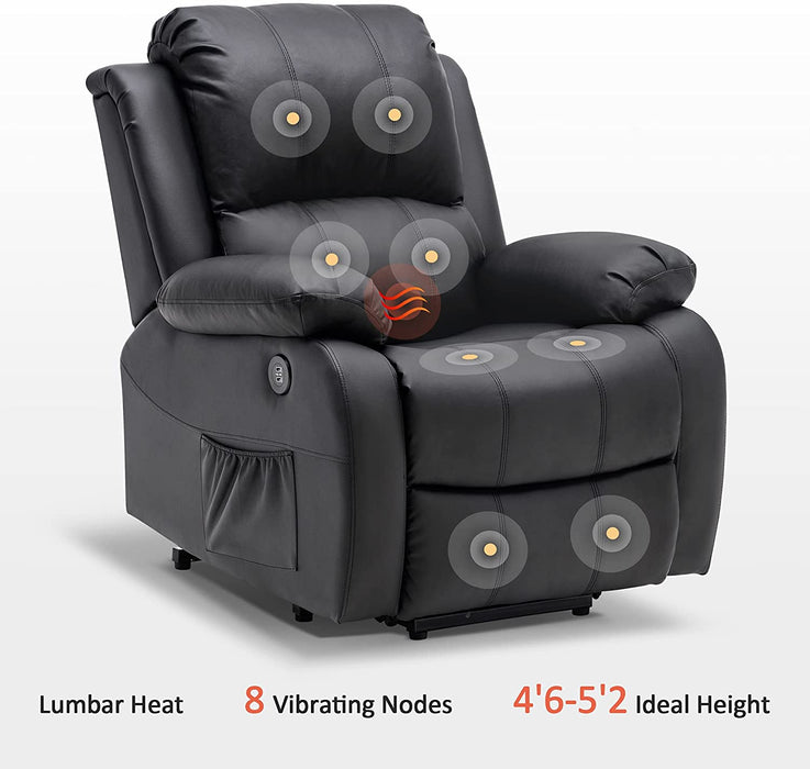 Mcombo Small Power Lift Recliner Chair with Massage and Heat for Petite Elderly People, 3 Positions, USB Ports, Faux Leather 7409
