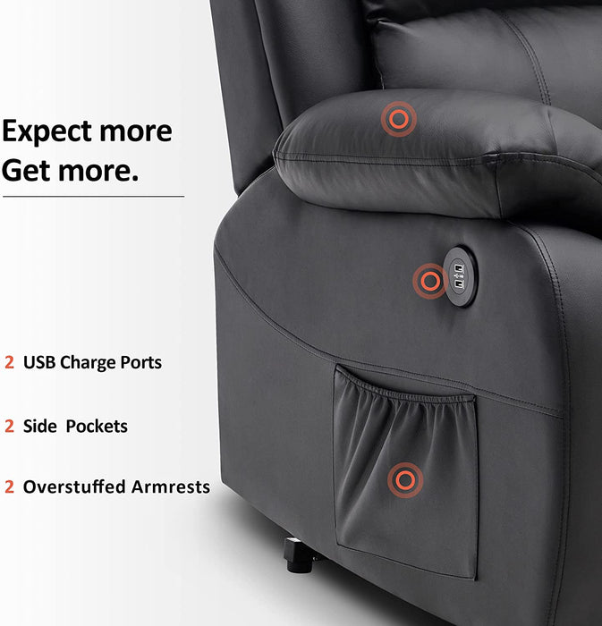 Mcombo Small Power Lift Recliner Chair with Massage and Heat for Petite Elderly People, 3 Positions, USB Ports, Faux Leather 7409