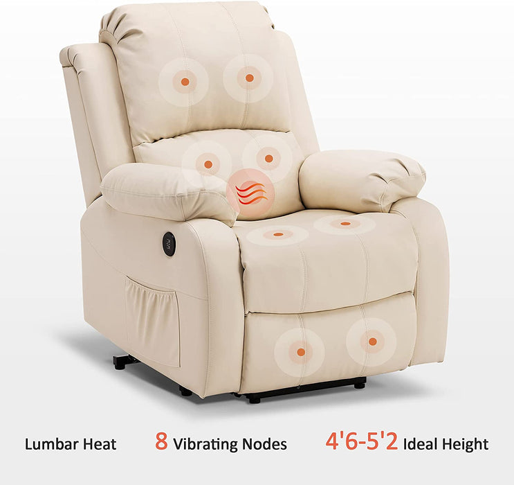 Mcombo Small Power Lift Recliner Chair with Massage and Heat for Petite Elderly People, 3 Positions, USB Ports, Faux Leather 7409