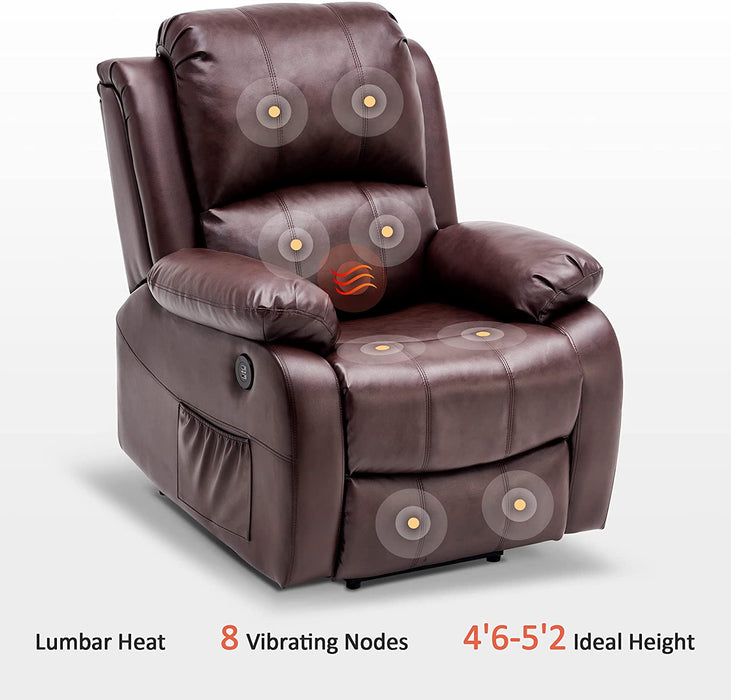Mcombo Small Power Lift Recliner Chair with Massage and Heat for Petite Elderly People, 3 Positions, USB Ports, Faux Leather 7409