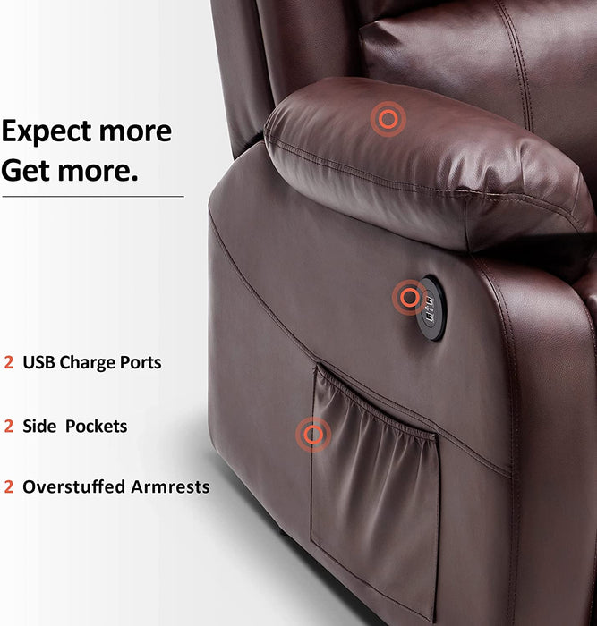 Mcombo Small Power Lift Recliner Chair with Massage and Heat for Petite Elderly People, 3 Positions, USB Ports, Faux Leather 7409