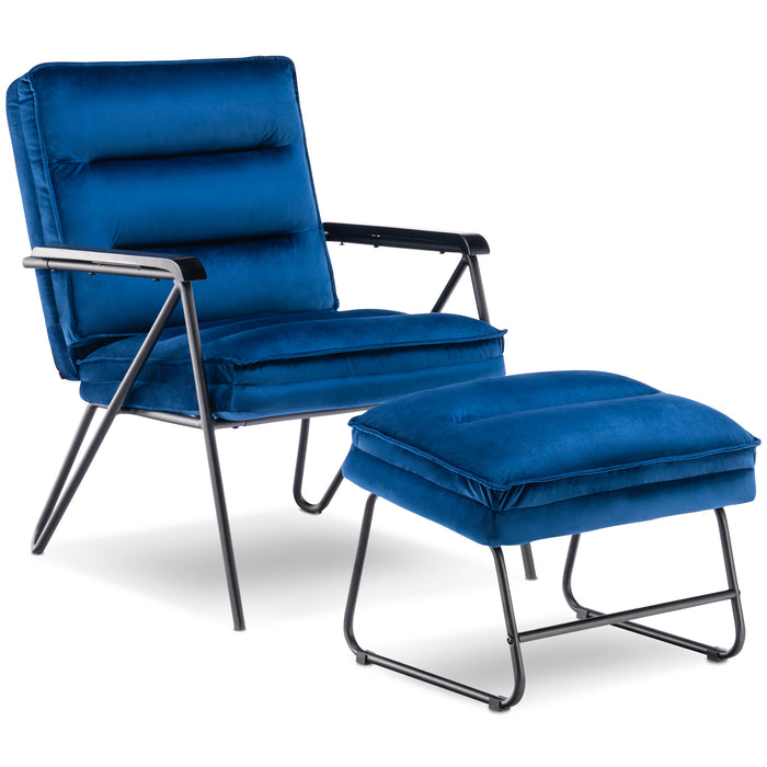 Mcombo Accent Chair with Ottoman, Velvet Modern Tufted Curved Backrest Club Chair, Upholstered Leisure Chairs with Metal Legs for Bedroom Living Room 4750/4747