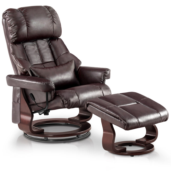 Mcombo Recliner with Ottoman Reclining Chair with Massage and Lumbar Pillow, 360 Degree Swivel Wood Base, Faux Leather 9068