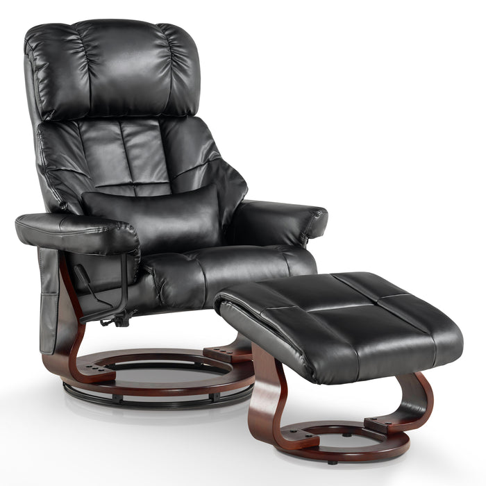Mcombo Recliner with Ottoman Reclining Chair with Massage and Lumbar Pillow, 360 Degree Swivel Wood Base, Faux Leather 9068