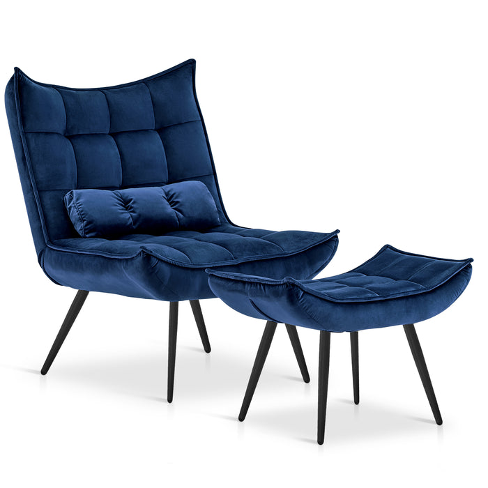 Mcombo Accent Chair with Ottoman, Velvet Modern Tufted Wingback Club Chair, Upholstered Leisure Chairs with Metal Legs for Bedroom Living Room 4079